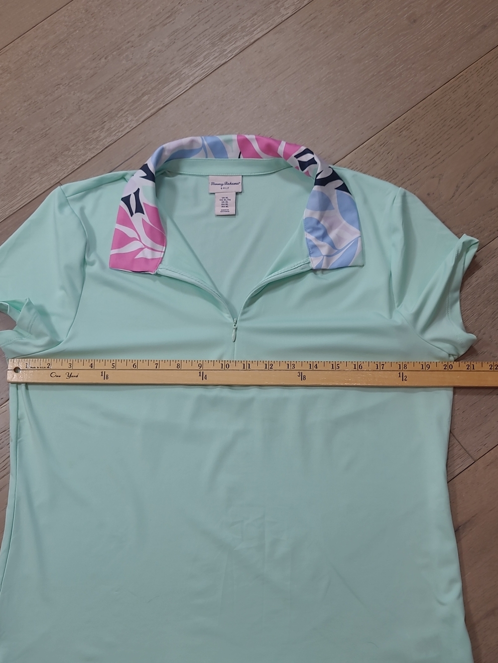 Tommy Bahama Golf Shirt Women's XL Mint/Floral 1/4 Zip Short Sleeve - Picture 9 of 12